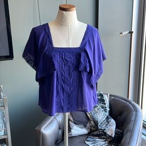 Rebecca Taylor Purple Square-Neck Lace-Trim Blouse